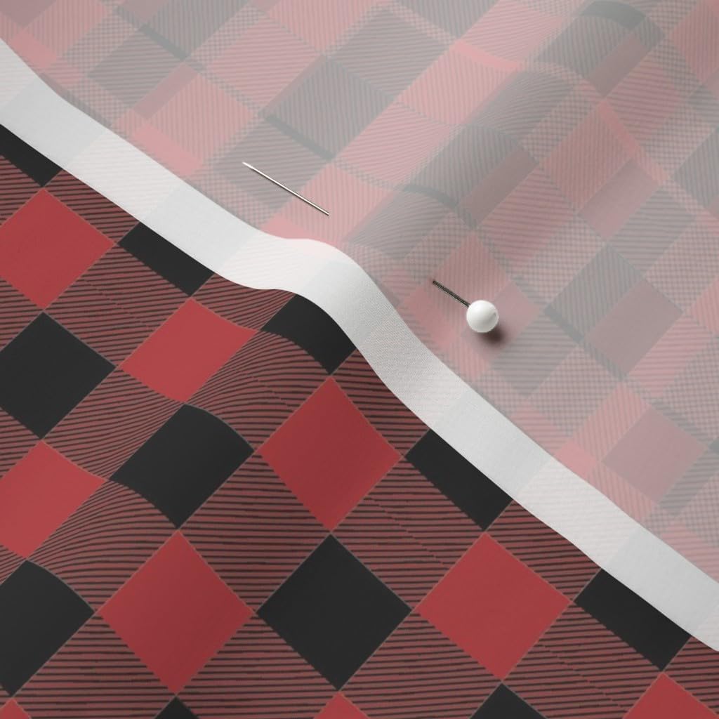 Spoonflower Fabric - Red Buffalo Plaid Christmas Check Small Print Black and Tiny Ditsy Printed on Chiffon Fabric by The Yard - Sewing Fashion Apparel Dresses Home Decor