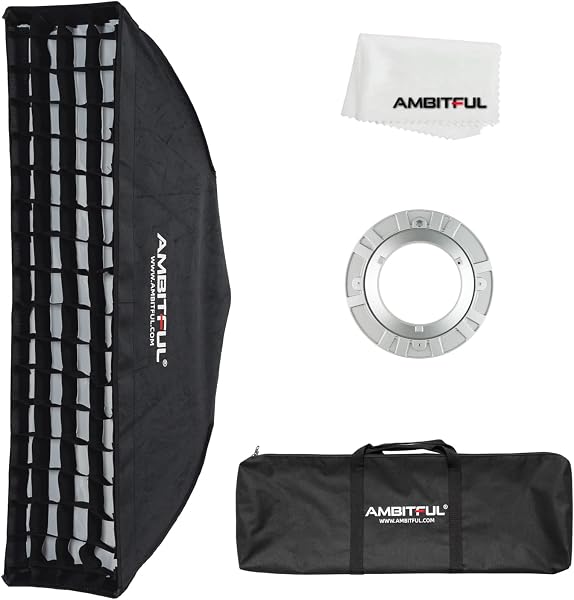 AMBITFUL FW22x90 22 x 90 cm pasek o strukturze plastra miodu siatka Bowens softbox, z siatką o strukturze plastra miodu + torba do przenoszenia, do lampy Bowens Mount