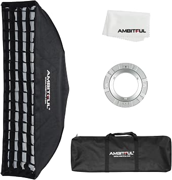 AMBITFUL FW22x90 22x90cm/9 x35 Strip Softbox with Honeycomb Grid, Bowens Mount Rectangular Softbox for Studio Flash, Compact Strip Light for Portrait Fashion Product Photography