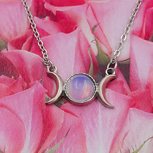 Miss Right Opalite Healing Crystal Triple Moon Goddess Phase Necklace For Women Men Girls: Stainless Steel Crescent Moon Chakra White Opal Charm Necklace #TOP4
