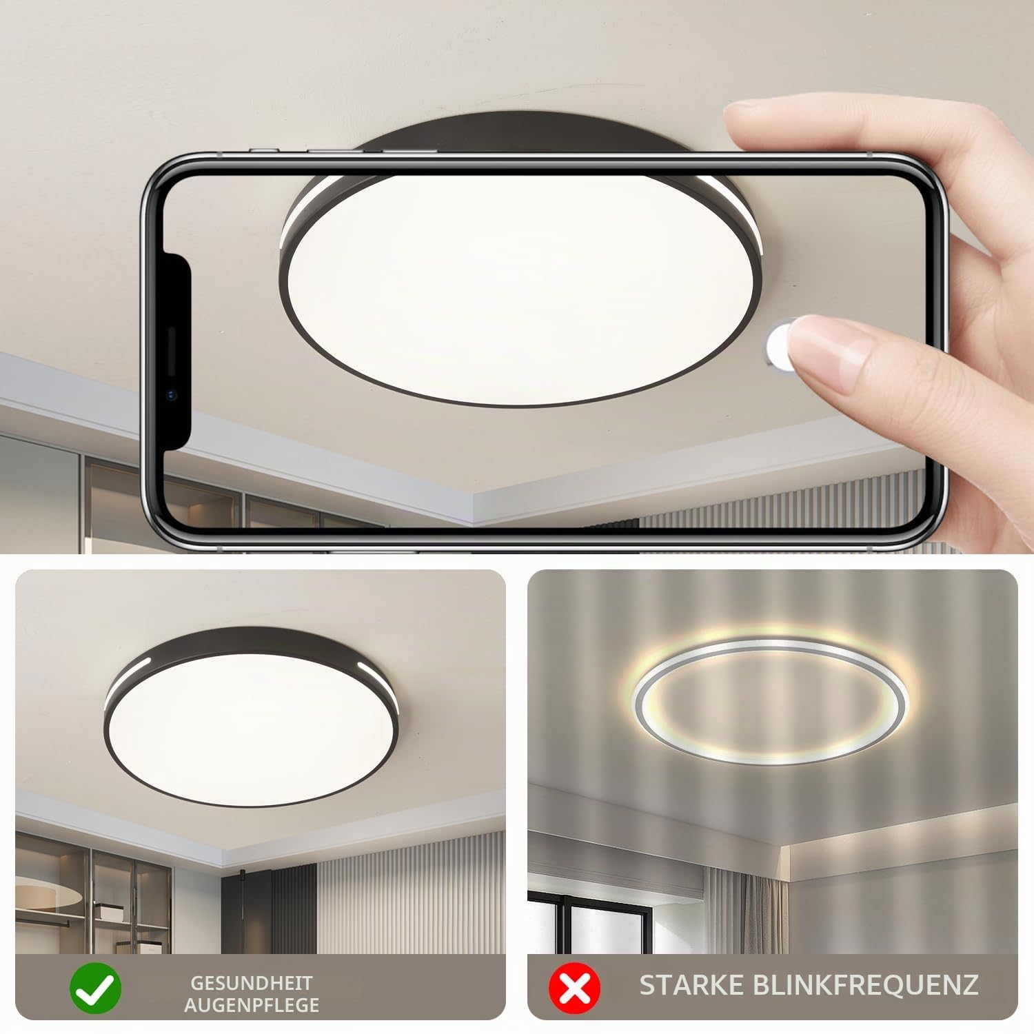 Style home 96W LED Deckenleuchte dimmbar mit Fernbedienung Ø50x5cm Schwarz | 3000-6000K,Rund Flach LED Deckenlampe Modern Lampe für Wohnzimmer Schlafzimmer Büro Küche Diele