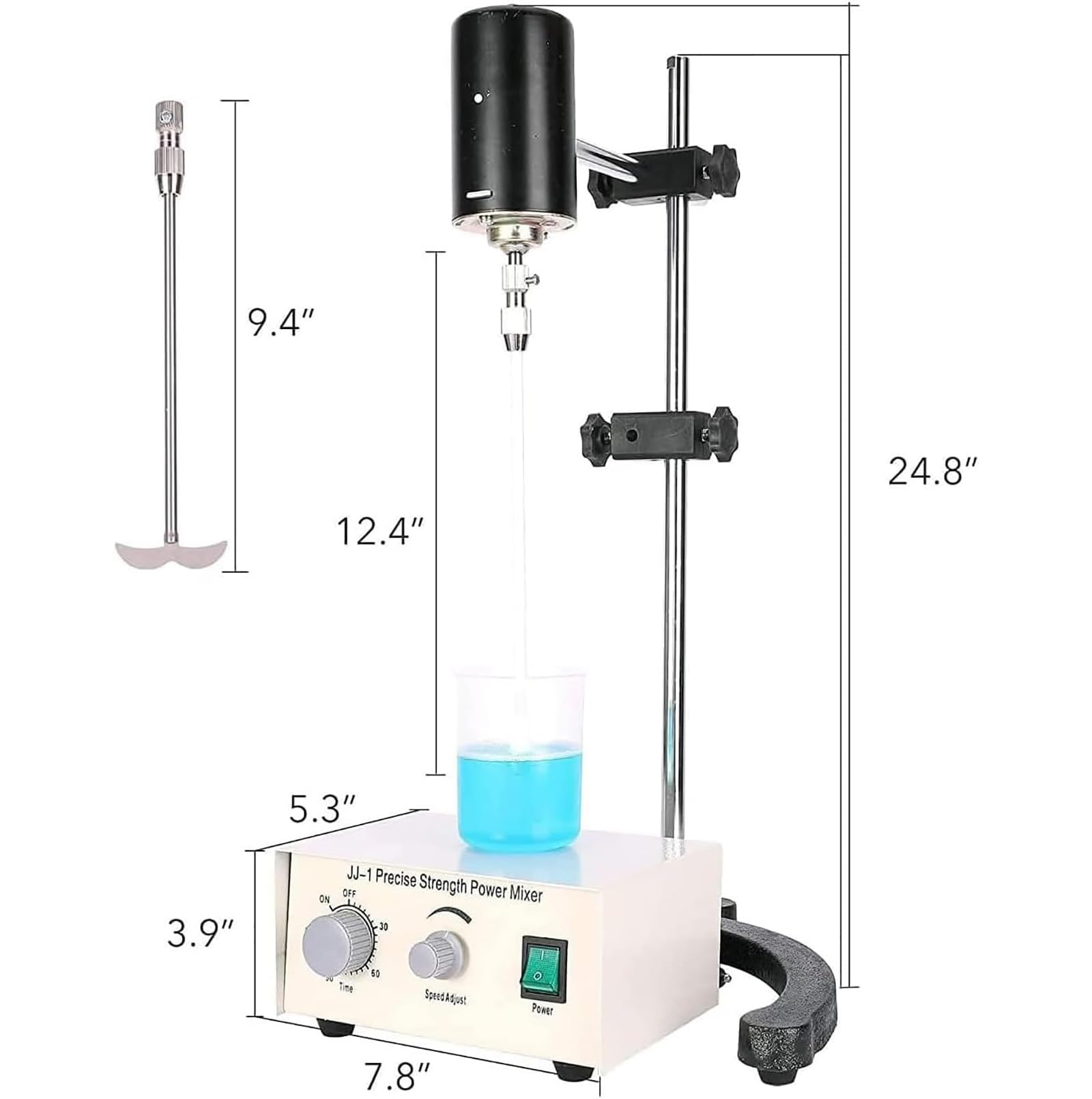Elektryczny mikser laboratoryjny 100 W, regulacja wysokości, timer 0-120 min, prędkość obrotowa 10-3000 obr./min, idealny do użytku laboratoryjnego
