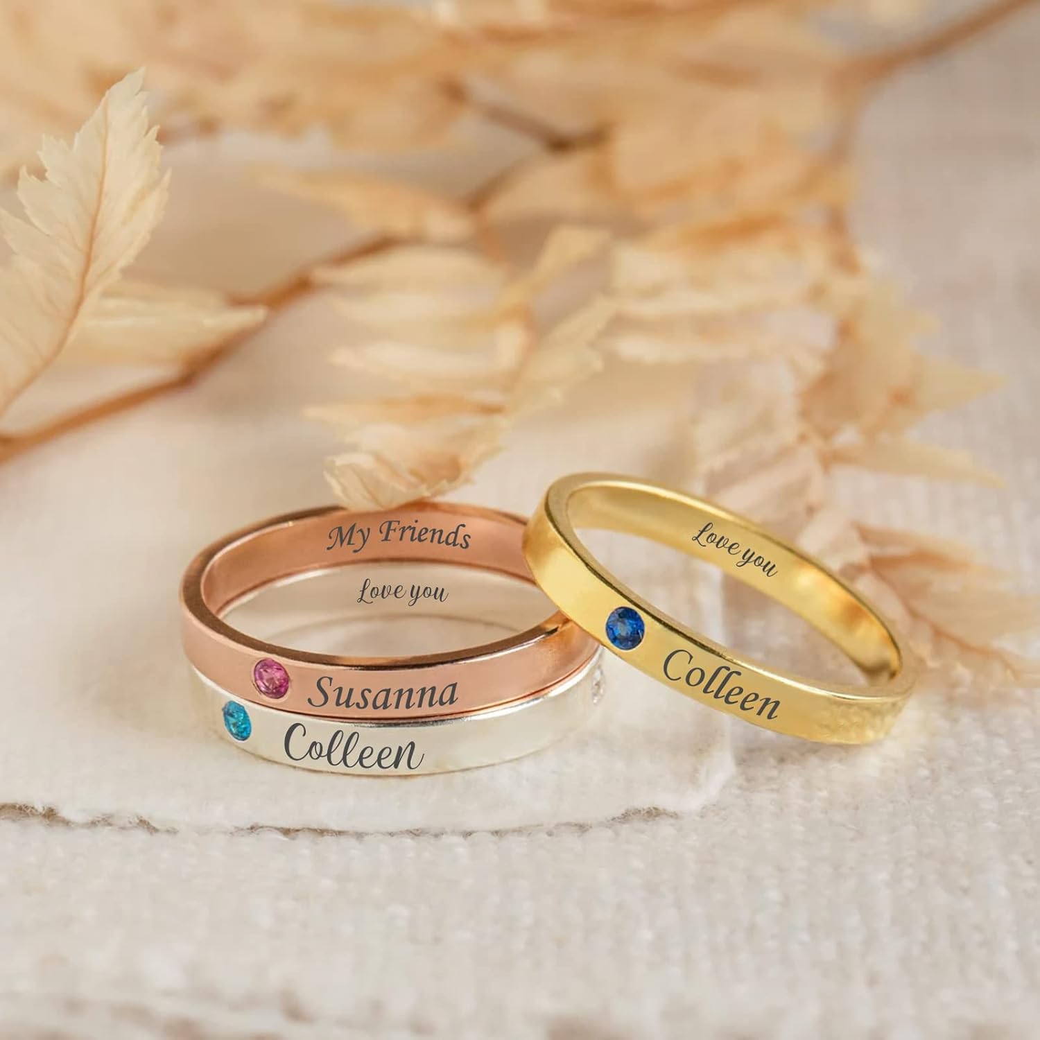 925 Sterling Silver Personalized Stackable Engraved Name Ring with Birthstone Custom Ring for Women Mothers Day Birthday Gifts Customized Jewelry Gift