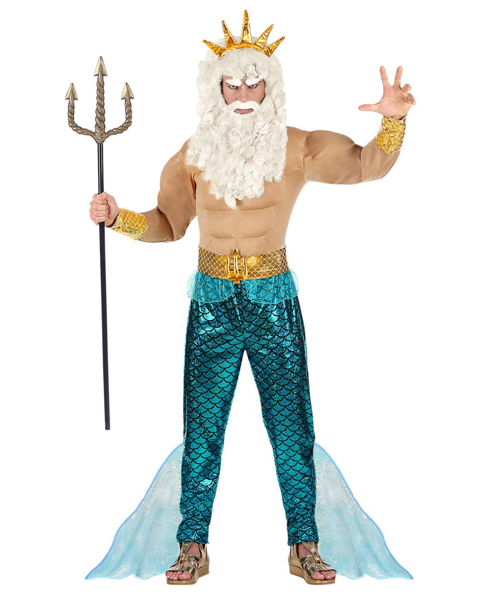 Horror-Shop Poseidon Kostüm mit Muskelshirt, Hose, Gürtel, Armbänder & Krone S-48