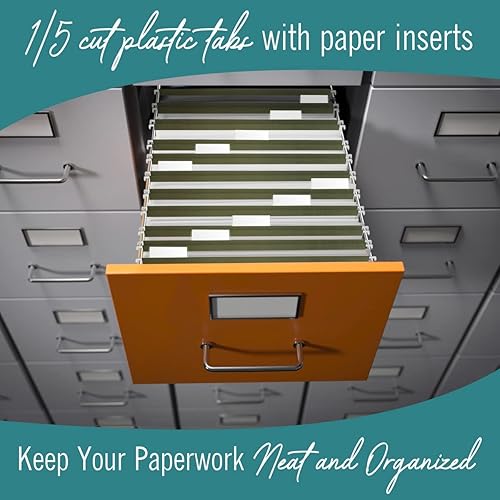 Miniatura 4 de Carpetas colgantes tamaño carta, archivos colgantes paquete de 25 unidades de corte 1/5 pesado 180 GSM reforzado verde archivador carpetas