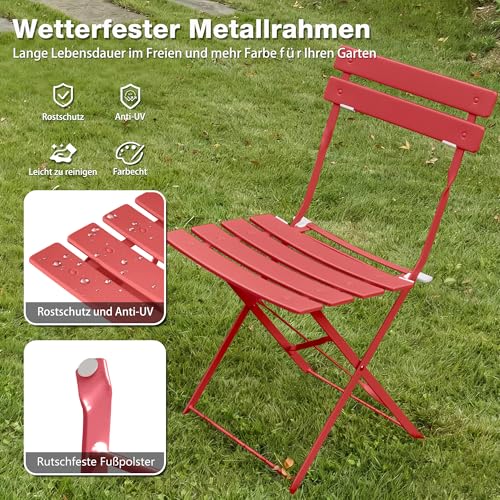RELAX FIELD Gartenmöbel Set Wetterfest, Balkonmöbel Set 3 Teilig für Kleinen Balkon, Bistrotisch mit 2 Stühlen, Bistro Set Klappbar, Rot