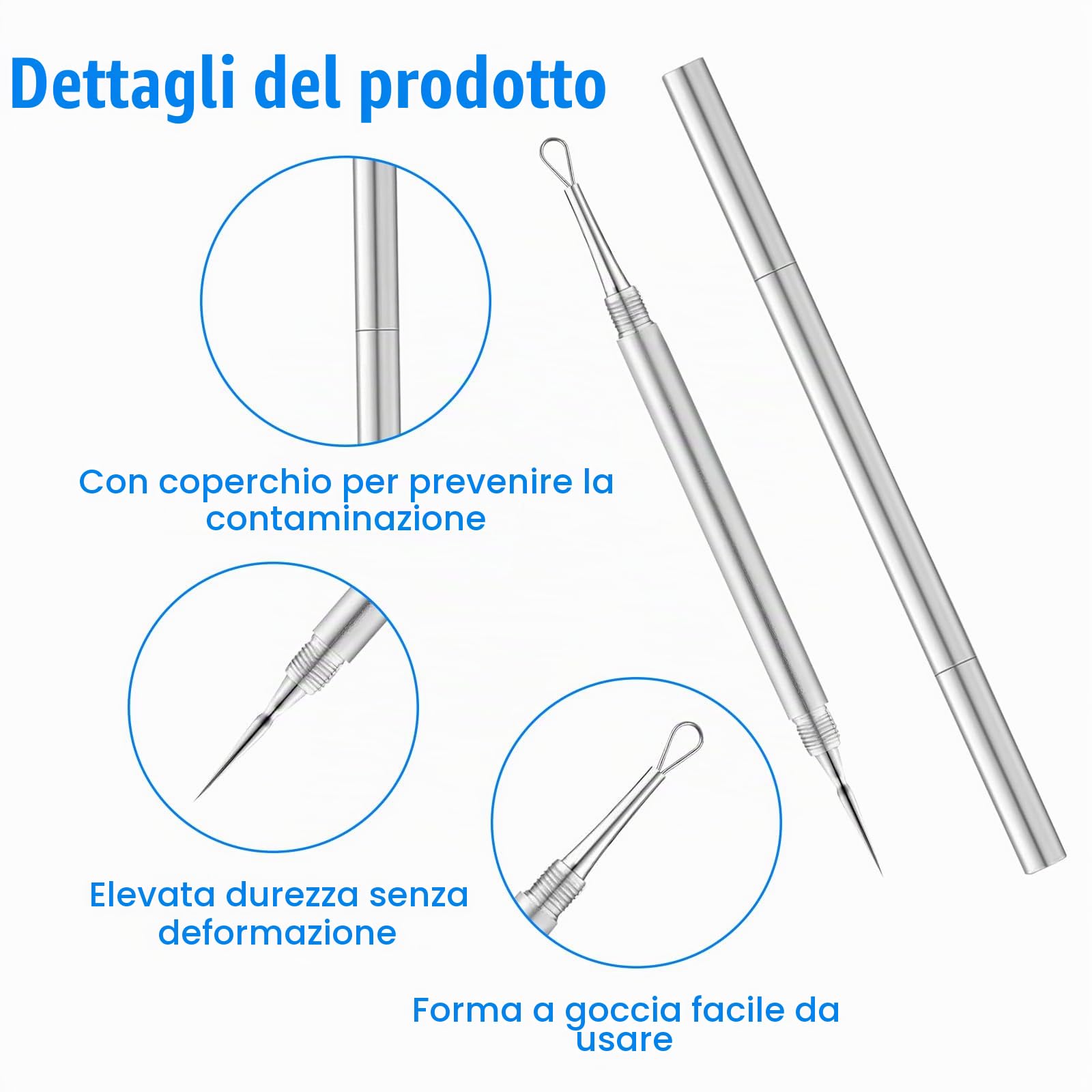 Estrattore di Punti Neri, Metallo 2 in 1 Ago per la Pulizia Dell'Acne, Schiaccia Punti Neri Strumenti, Rimozione di Punti Neri per Naso e Viso