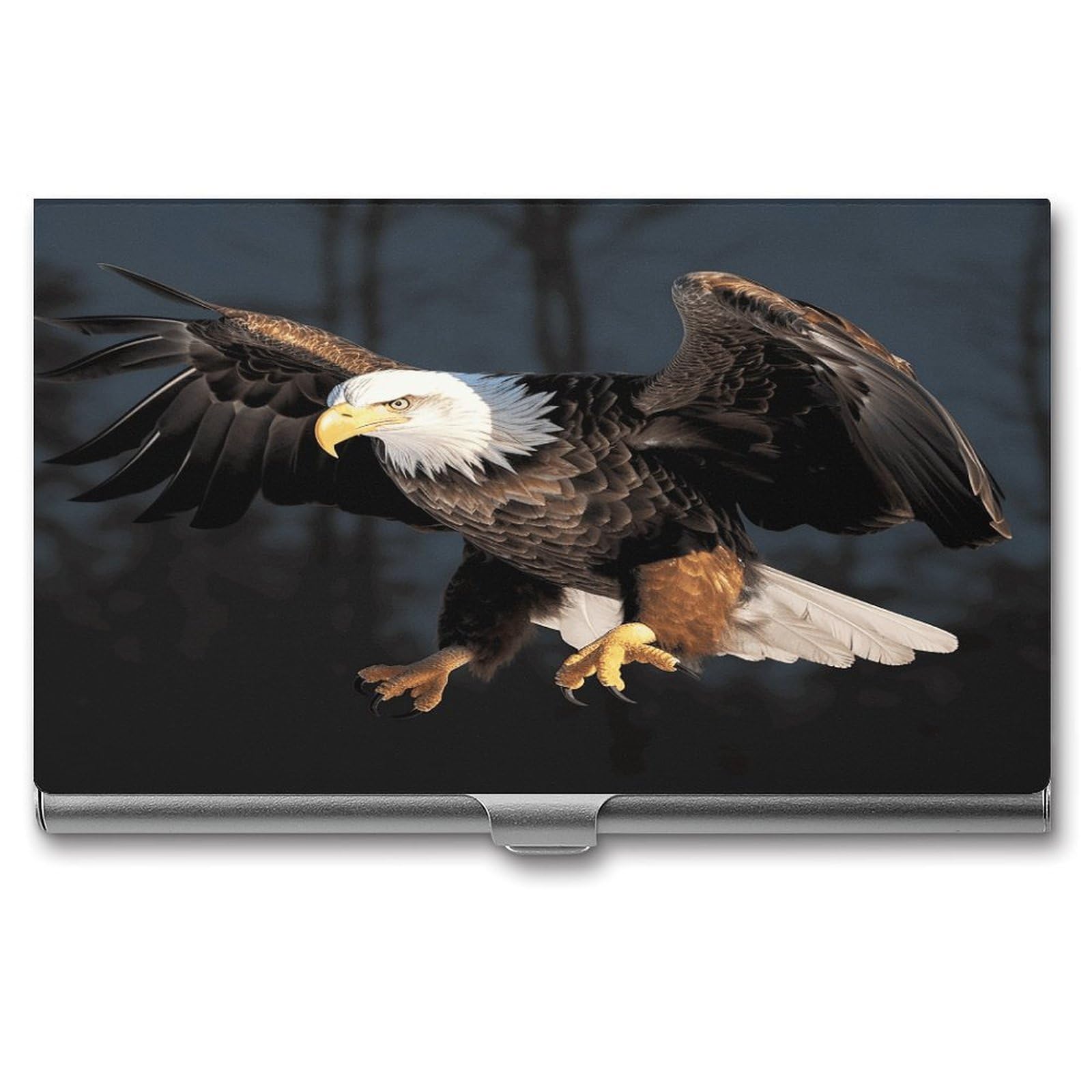 LZQPOEAS 3D Bald Eagle Business Card Holder Aluminum Alloy Flip Cover Slim Name Cards Case Lightweight Business Name Card Holder Case Portable Purse Name Cards Holder