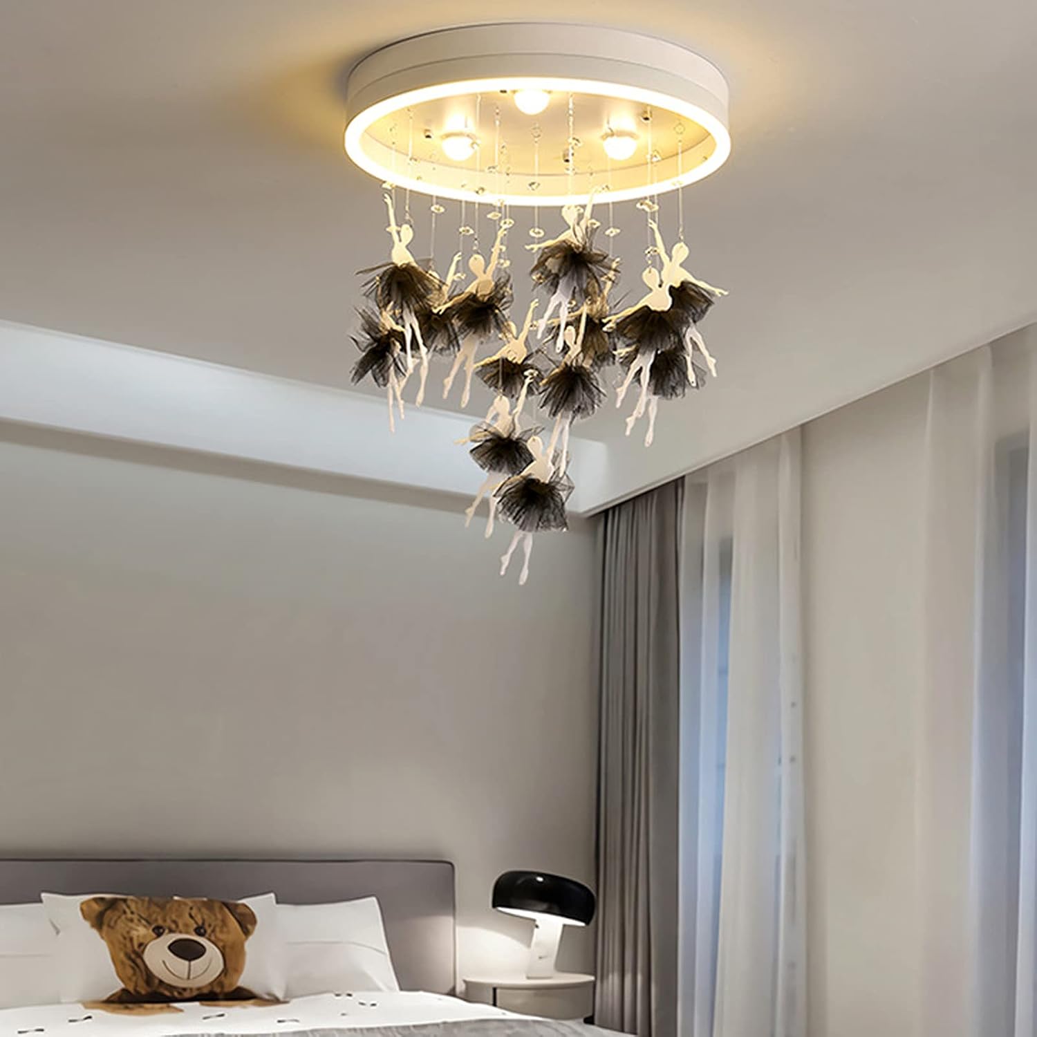 Light Modern Chandeliers Children's Bedroom Simple Creative Warm and Romantic Princess LED Ceiling Lamp Acrylic Lampshade Wedding Room Three-Color (50CM,B)