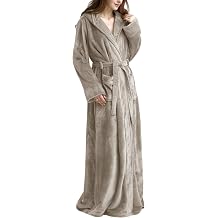 Flygo Womens Fuzzy Plush Long Hooded Robe Full Length Flannel Fleece Bathrobe Warm Housecoat