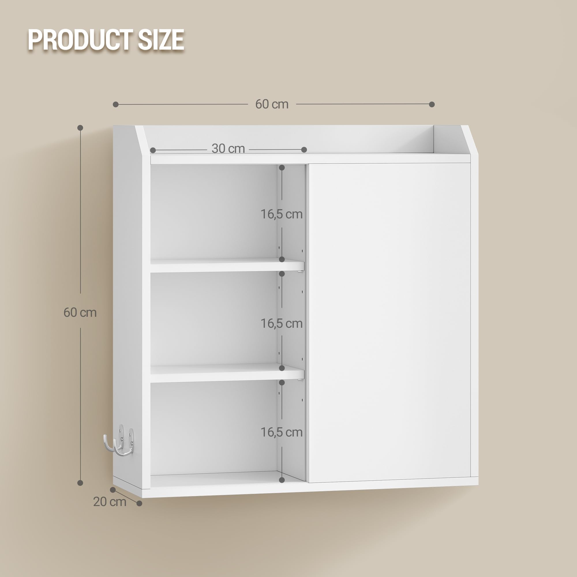 Hzuaneri Mobiletto Bagno Sospeso, Mobile Bagno Sospeso con Ripiani Regolabili, Dotato di Ante Scorrevoli e Scomparti Aperti, Adatto per Bagno, Cucina e Lavanderi, 20 x 60 x 60 cm, Bianco BC30203X