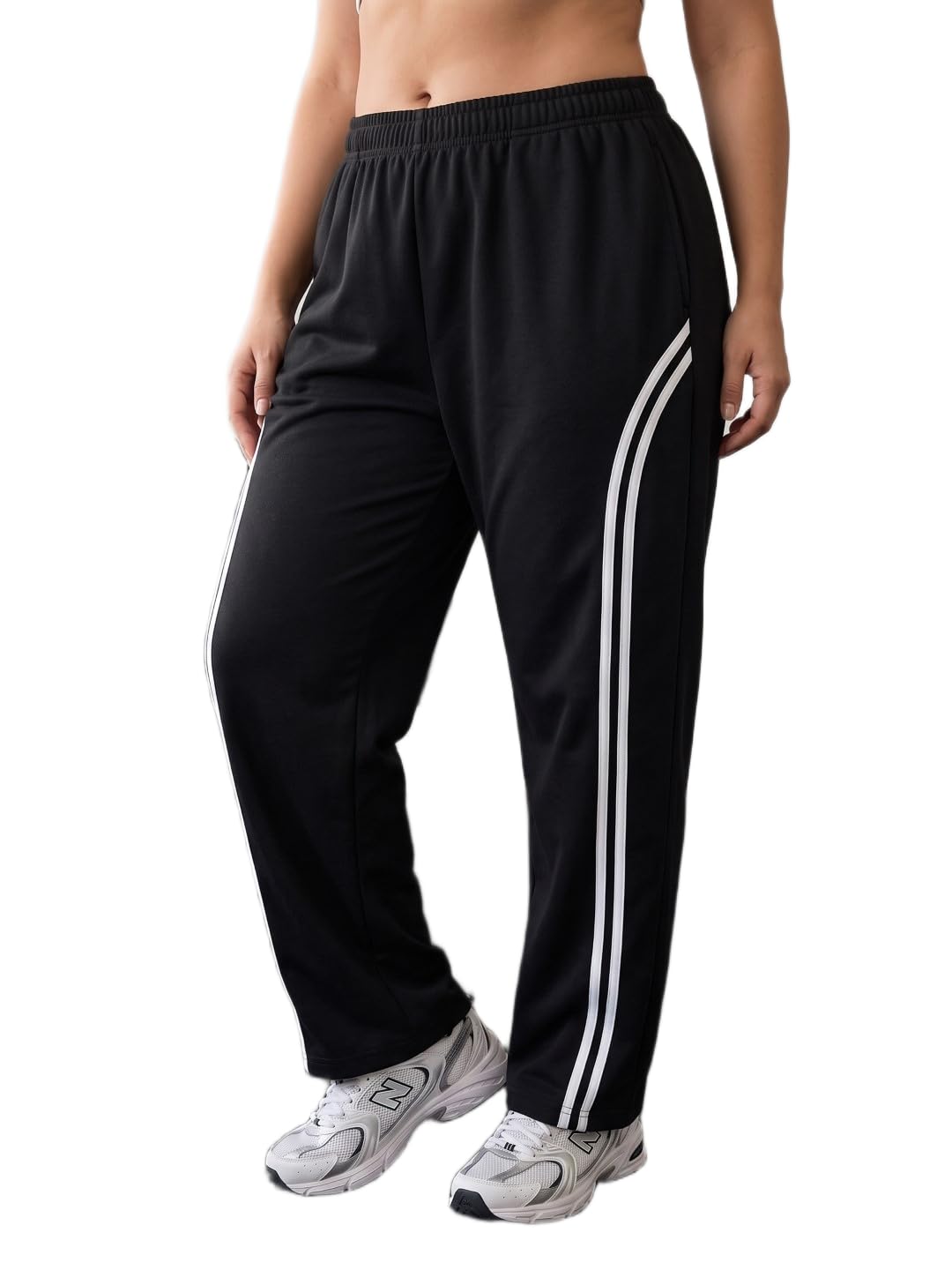 Black Straight Fit Trousers for Women | Side Stripe Casual Wear Pants-image-17
