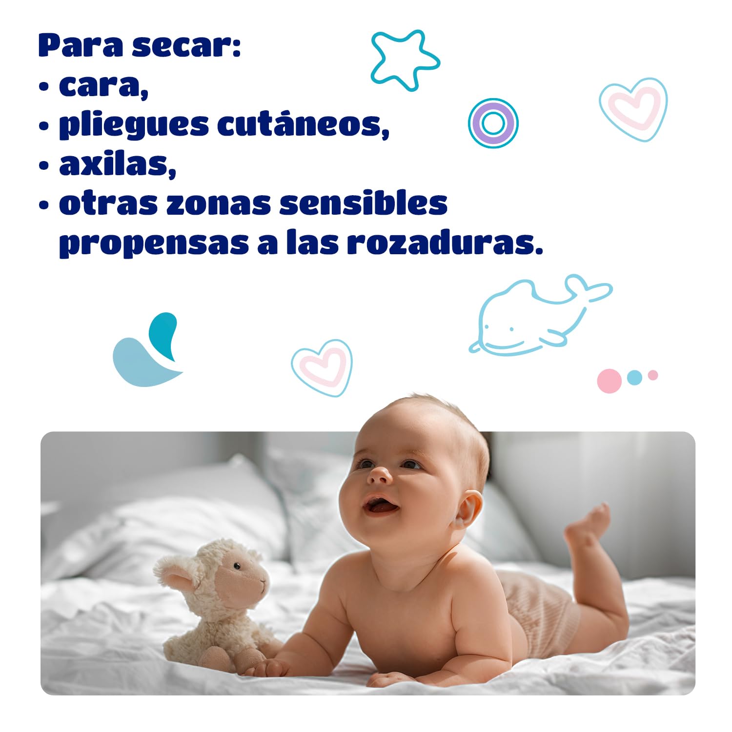 Kindii Pure – Gasas Bebé (1x60 Piezas) – 100% Algodón, limpieza facial, cambios de pañal – Delicadas para pieles sensibles, no se deshilachan – 60 Piezas