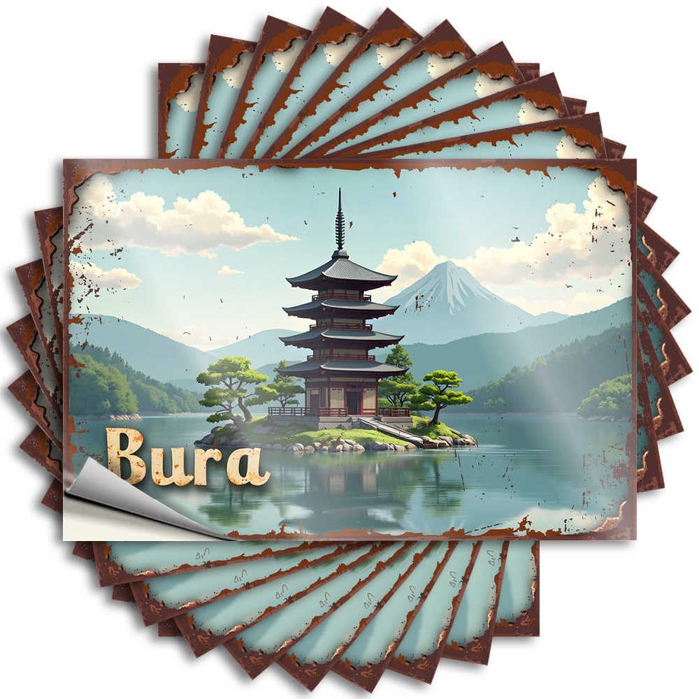 Girly Tattoos Aesthetic Decals, Fun Stuff Cute Pattern Design for Silicone Notebook | Tumbler Removable Vinyl Japanese Pagoda Serenity: A Tranquil Lake View with Mount Fuji in(12X18CM)