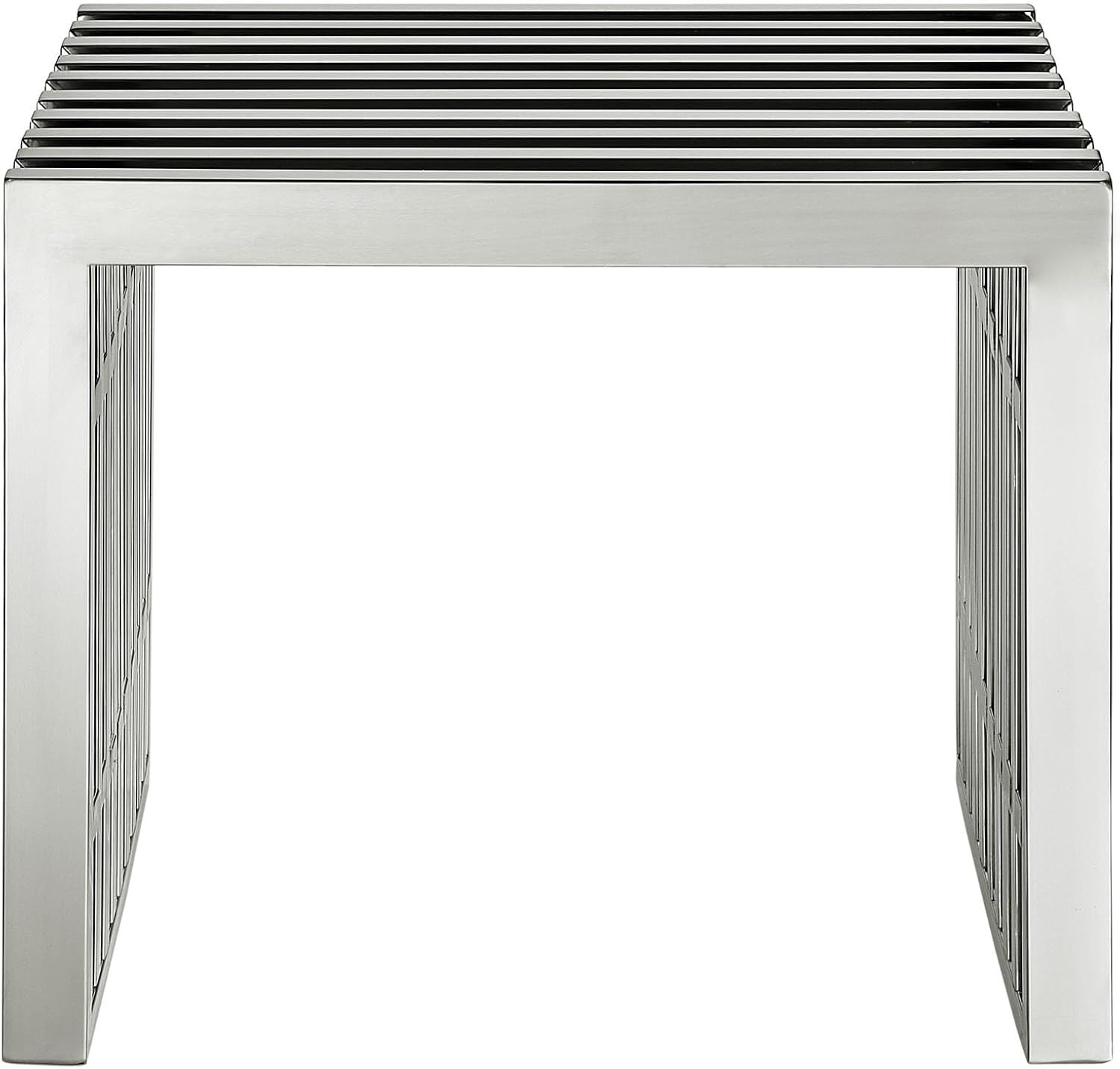 Pemberly Row Small Modern Stainless Steel Bench, Silver Finish, 17-Inch Height, Durable Indoor Seating or Side Table for Living Room, Lounge, or Reception Area