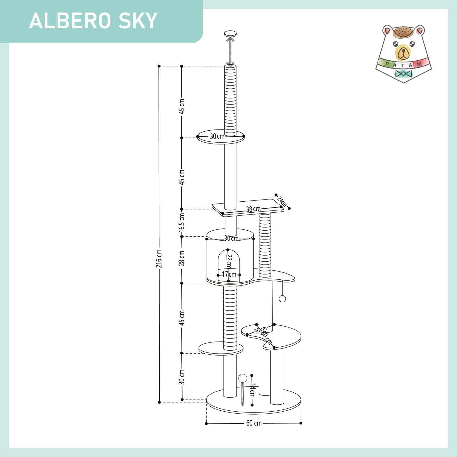 Albero Tiragraffi per Gatti Alto 246 cm con Cuccia, Graffiatoio e Fissaggio Antiribaltamentyo, Sky Beige