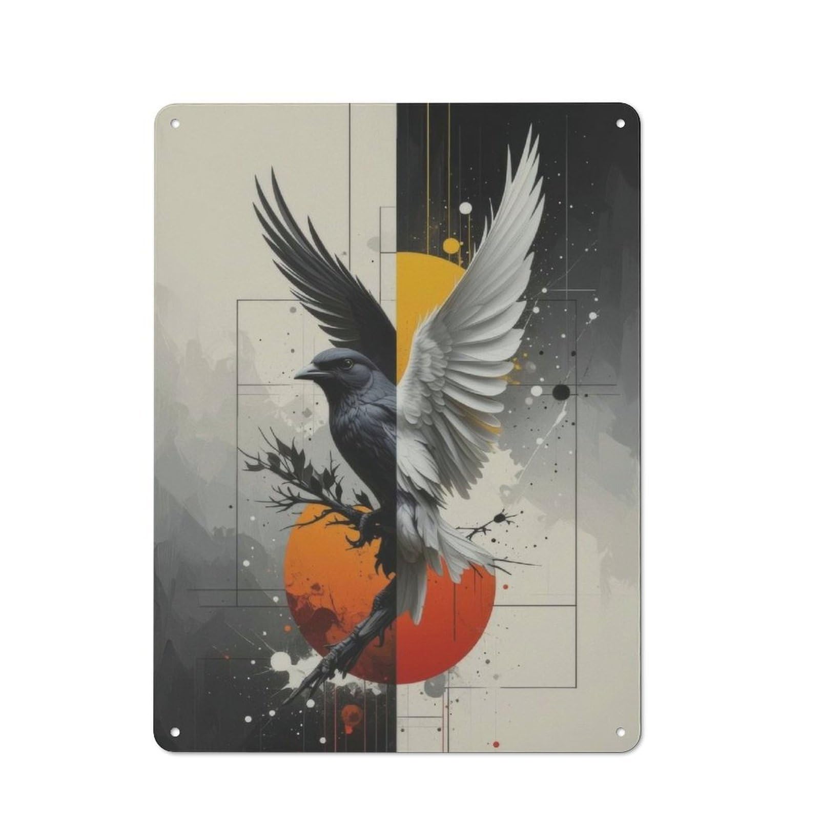 Vintage Tin Sign 40x30cm with Dual-Toned Bird with Abstract Background for Hobby Room Or Studio, for Studio Owners Refreshing A Room in Autumn