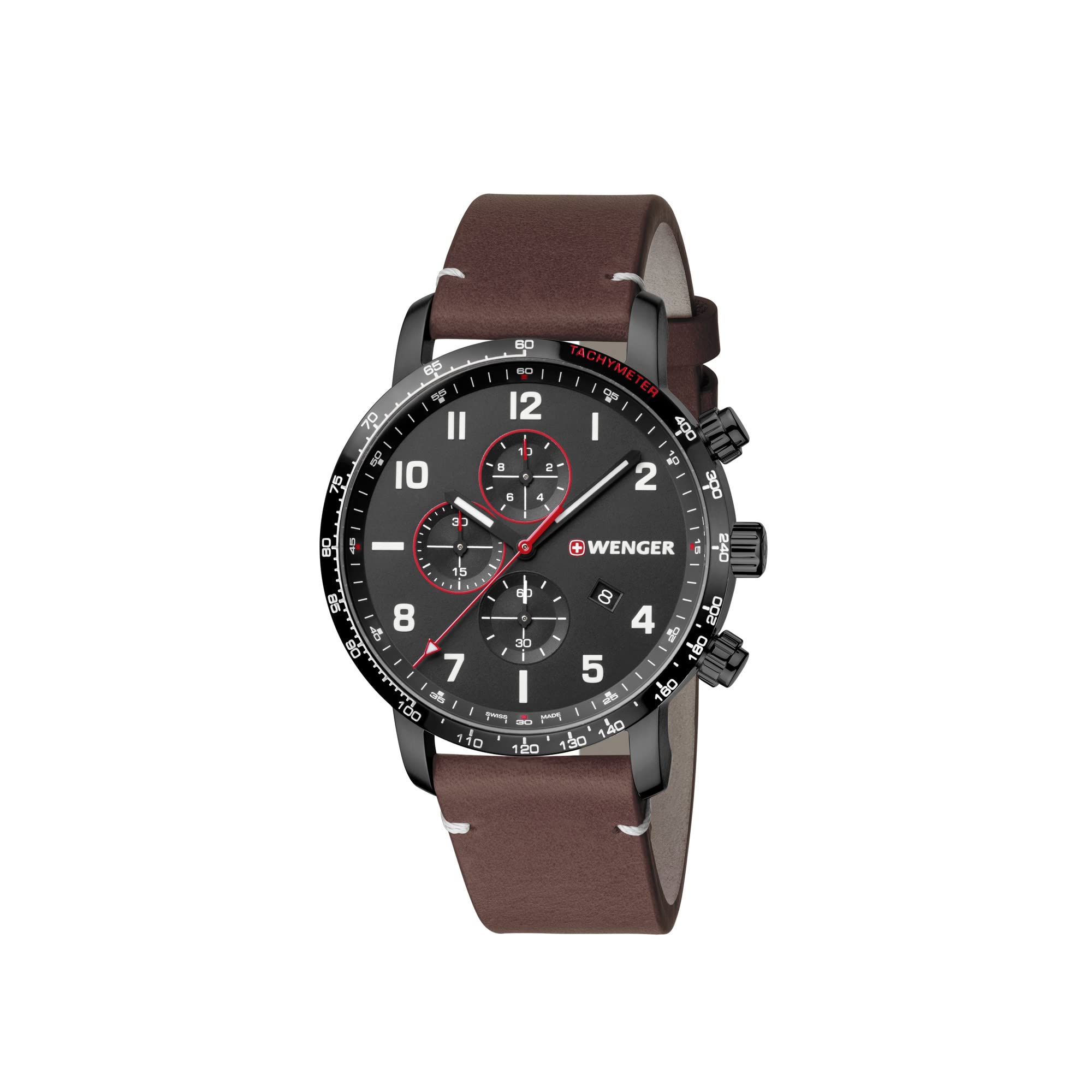 WENGER Swiss Made (Attitude Chrono Black Dial Analog Quartz Men’s Watch Brown Leather Strap- Stylish and Original) Model Number 011543107 (B07C2LTB1M) Amazon Price History, Amazon Price Tracker