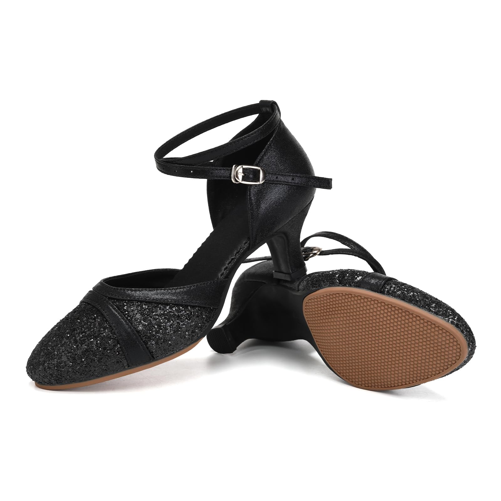 Zapatos de Baile Latino Mujer con Lentejuelas Cerrados de Salsa y Bachata Tango Tacon Bajo