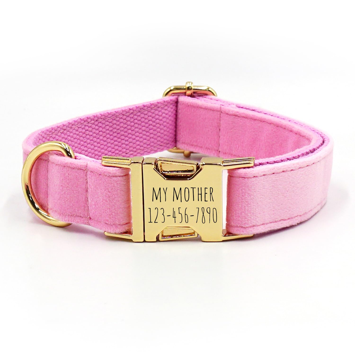 Personalized Soft Dog Collar, Laser Engraved Metal Buckle Dog Tag, Adjustable Through D-Ring, and Colors(Pink, L)