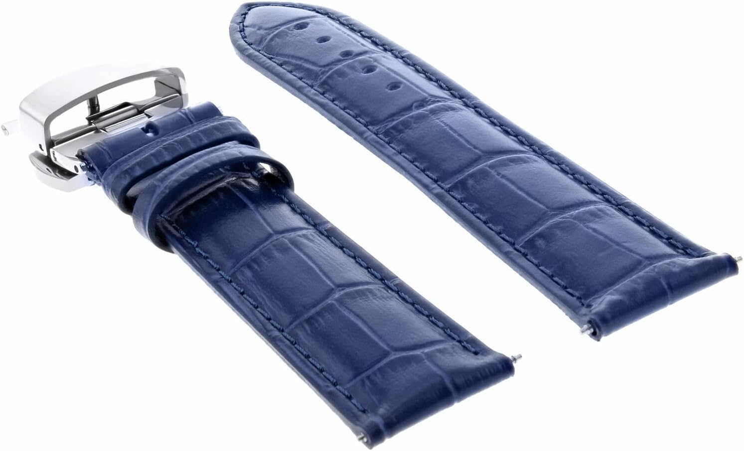Ewatchparts 21mm Leather Strap Watch Band Butterfly Deployment Clasp Compatible With Longines Watch Blue