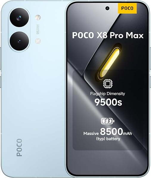 POCO X8 Pro Max, Smartphone 12+256 GB, Flagship Dimensity 9500s, 8500mAh (typ) battery, ultra-bright AMOLED display, 50MP Light Fusion 600 with OIS, Blue, 1 year extra warranty, Charger Not Included - 1