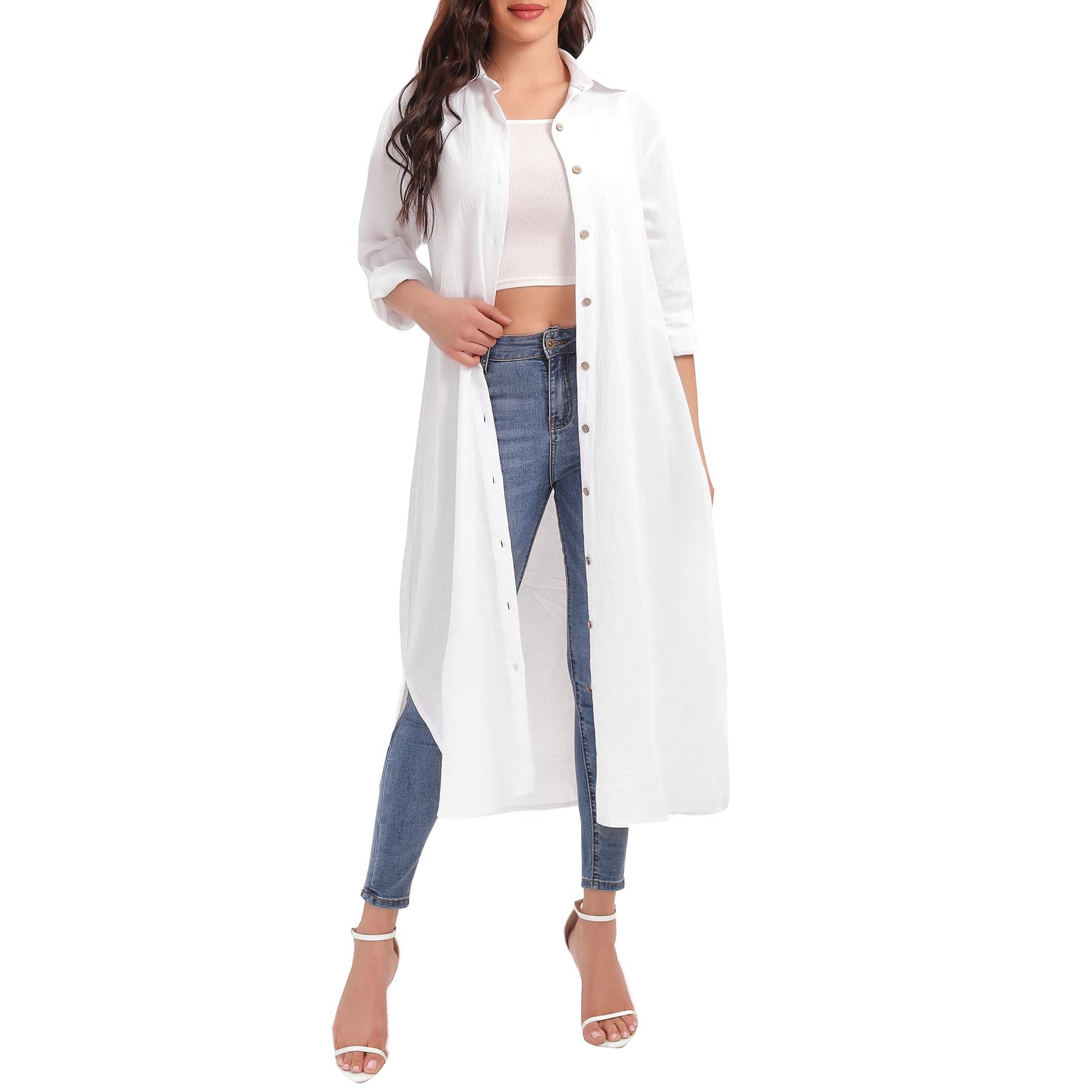 Women Oversized Button Down Maxi Shirt Dress Long Sleeve Side | Desertcart  Dominica