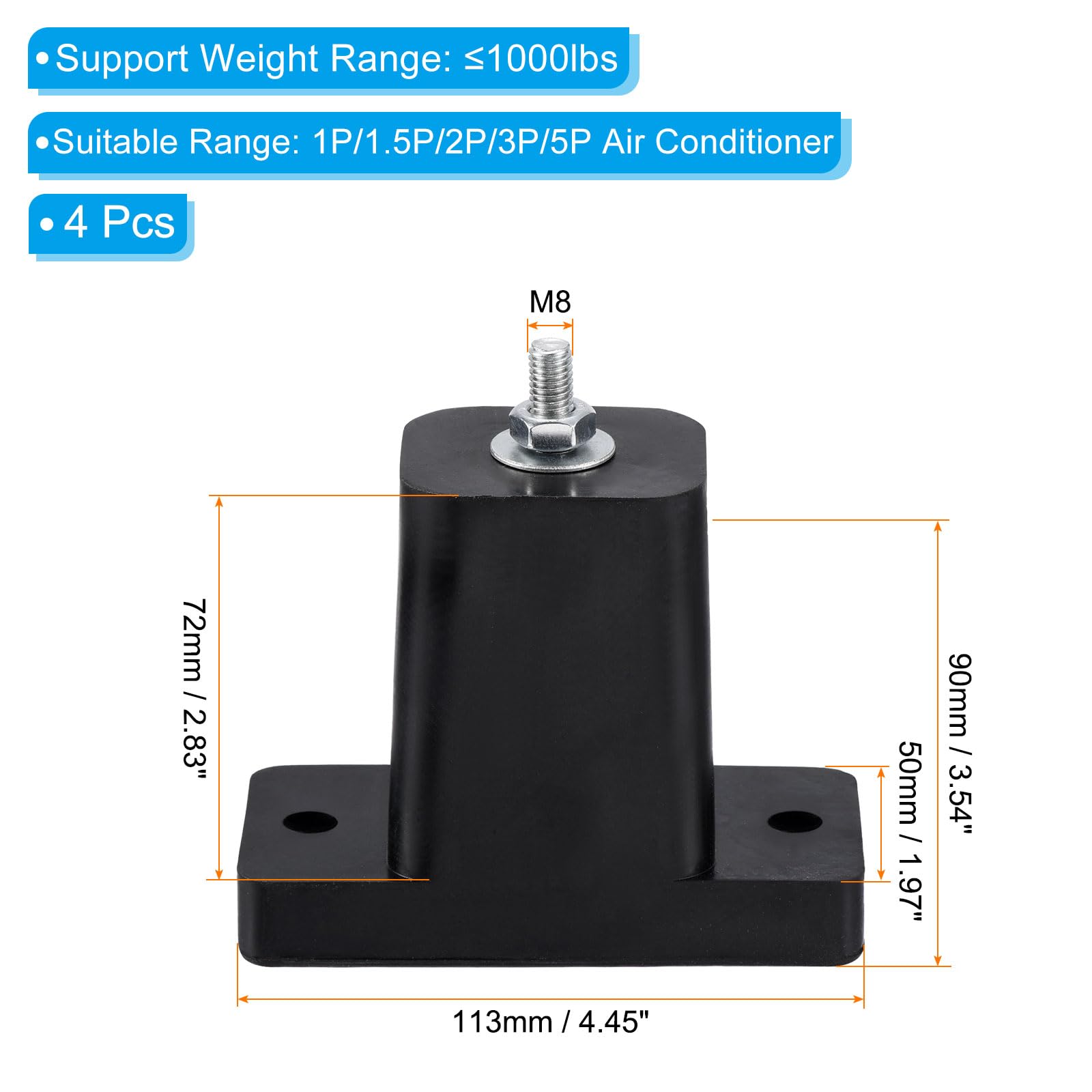 PATIKIL Soportes de Montaje de Almohadillas de Goma Antivibración, 4 Piezas de Soportes de Pie para Aire Acondicionado Exterior, Accesorios de Amortiguador de Choque, Negro