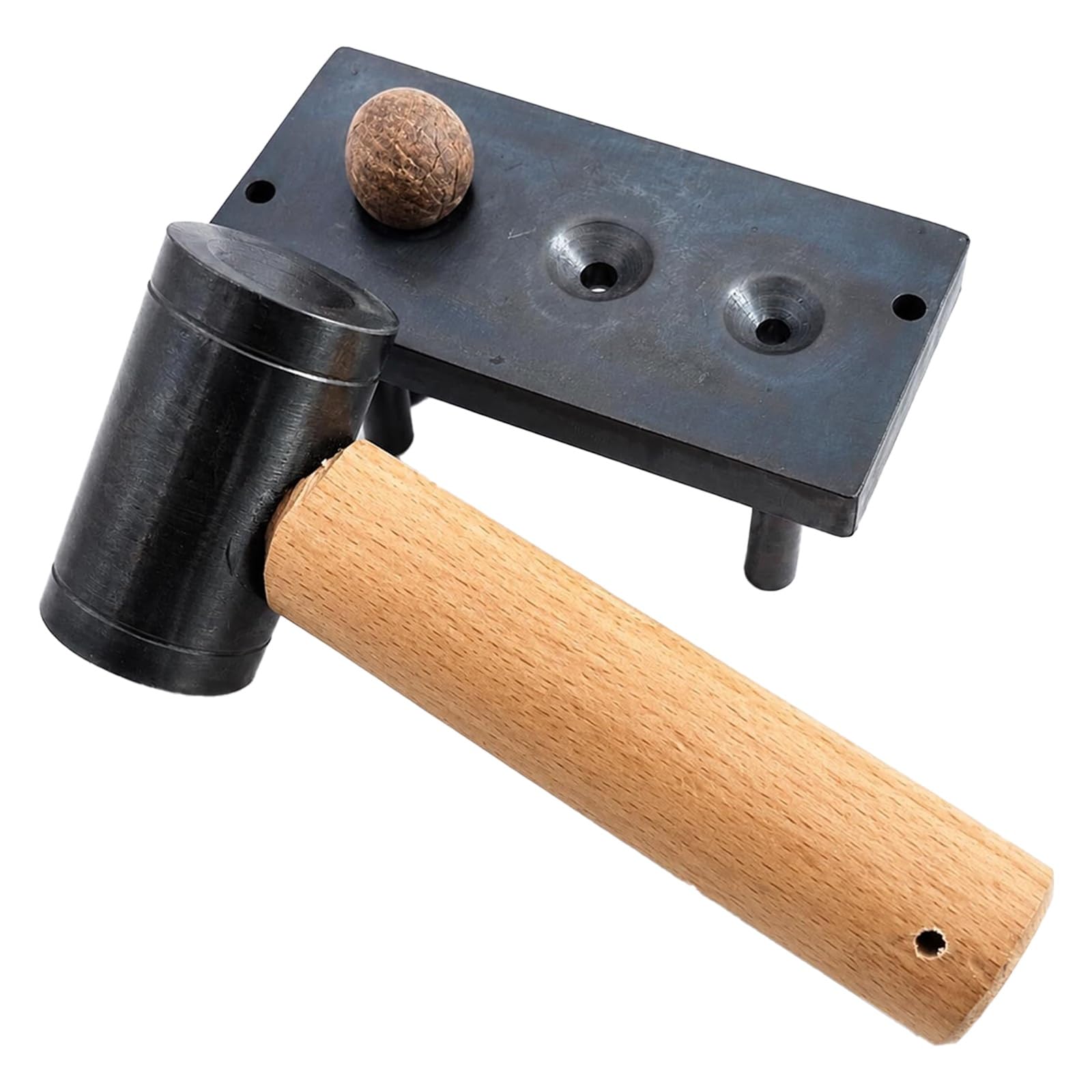 XCSCUK Macadamia Nut Cracker, Manual Nutcracker,with Iron Base/Hammer, 3 Tapered Holes for 12/16/19mm Nuts,for Walnuts, Chestnuts
