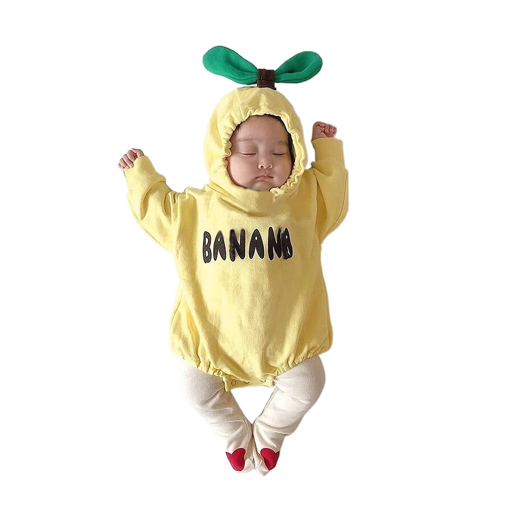 Karuedoo Baby Boy Girl Fruits Costume Hooded Romper Letter Print Sweatshirt Romper Oversized Sweater Bodyusuit Pullover Top
