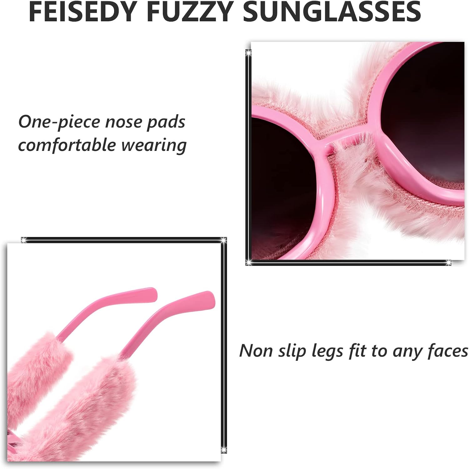 FEISEDY Women Plush Fuzzy Cat Eye Sunglasses Punk Soft Velvet Shades Ladies Handmade Party Masquerade Eyewear B2877 - Image 7