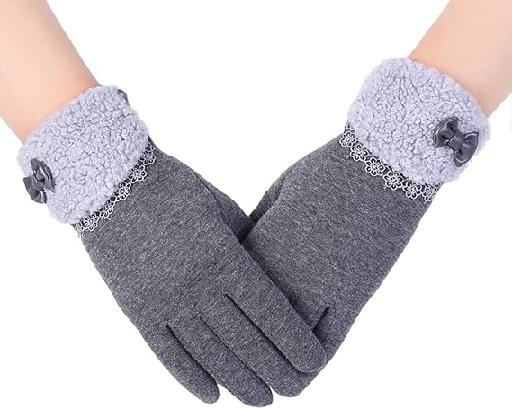 Amazon Yicuci 手袋 レース レディース 冬 グローブ スマホ手袋 防寒手袋 冬小物 ふわふわ 裏起毛 裏ベロア材質 防寒 暖かい 滑り止め付き タッチパネル対応 ファー付き手袋 可愛い おしゃれ フリーサイズ グレー 手袋 通販