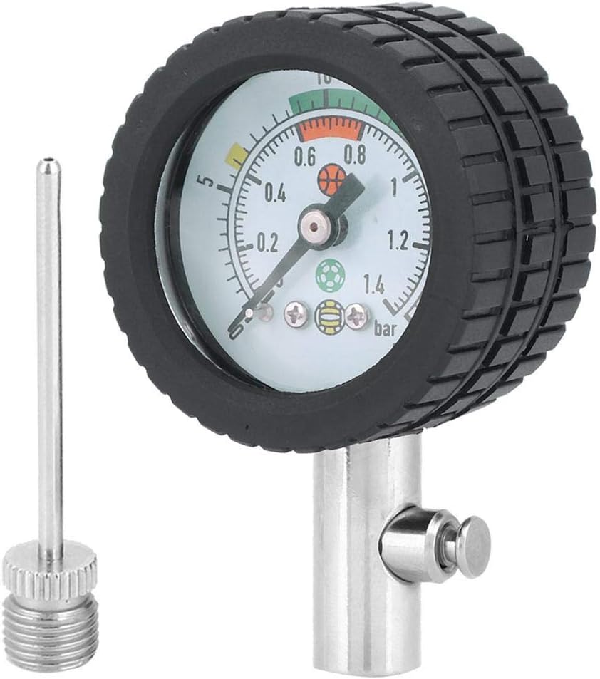 Barometer Pressure Gauge，Stainless Steel High Accuracy Professional Air Watch Pointer Type Football Basketball Portable Referee Use(Black)