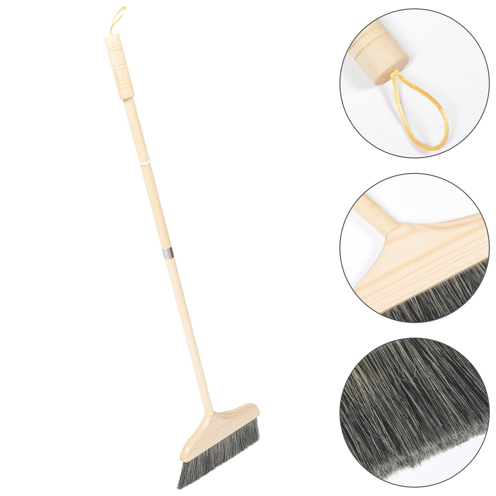 TOYANDONA Scopa da Interno con Manico Legno di Pino Setole Morbide Antistatiche per Pavimenti in Legno e Tappeti Spazzola Portatile per Pulizia Efficiente di Angoli Stretti