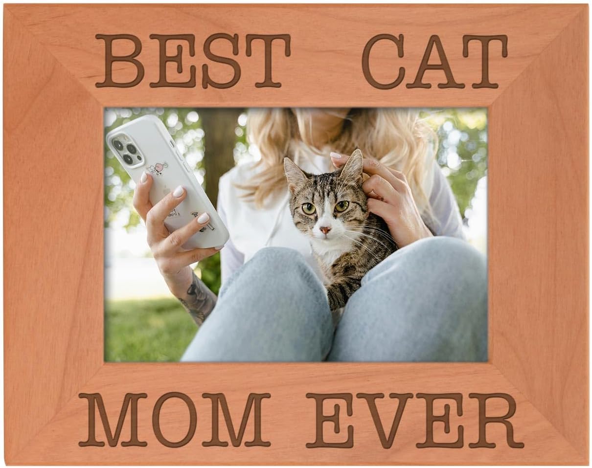 ThisWear Funny Cat Gifts Best Cat Mom Ever Crazy Cat Lady Gifts Natural Wood Engraved 4x6 Landscape Picture Frame Wood
