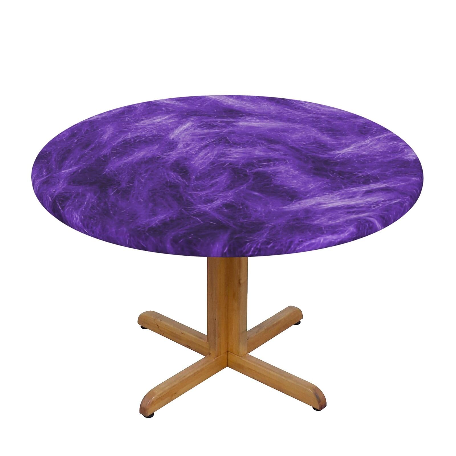 Ffshkowe Purple Elastic Round Tablecloth Oil Proof Table Cover For Dining Party Picnic