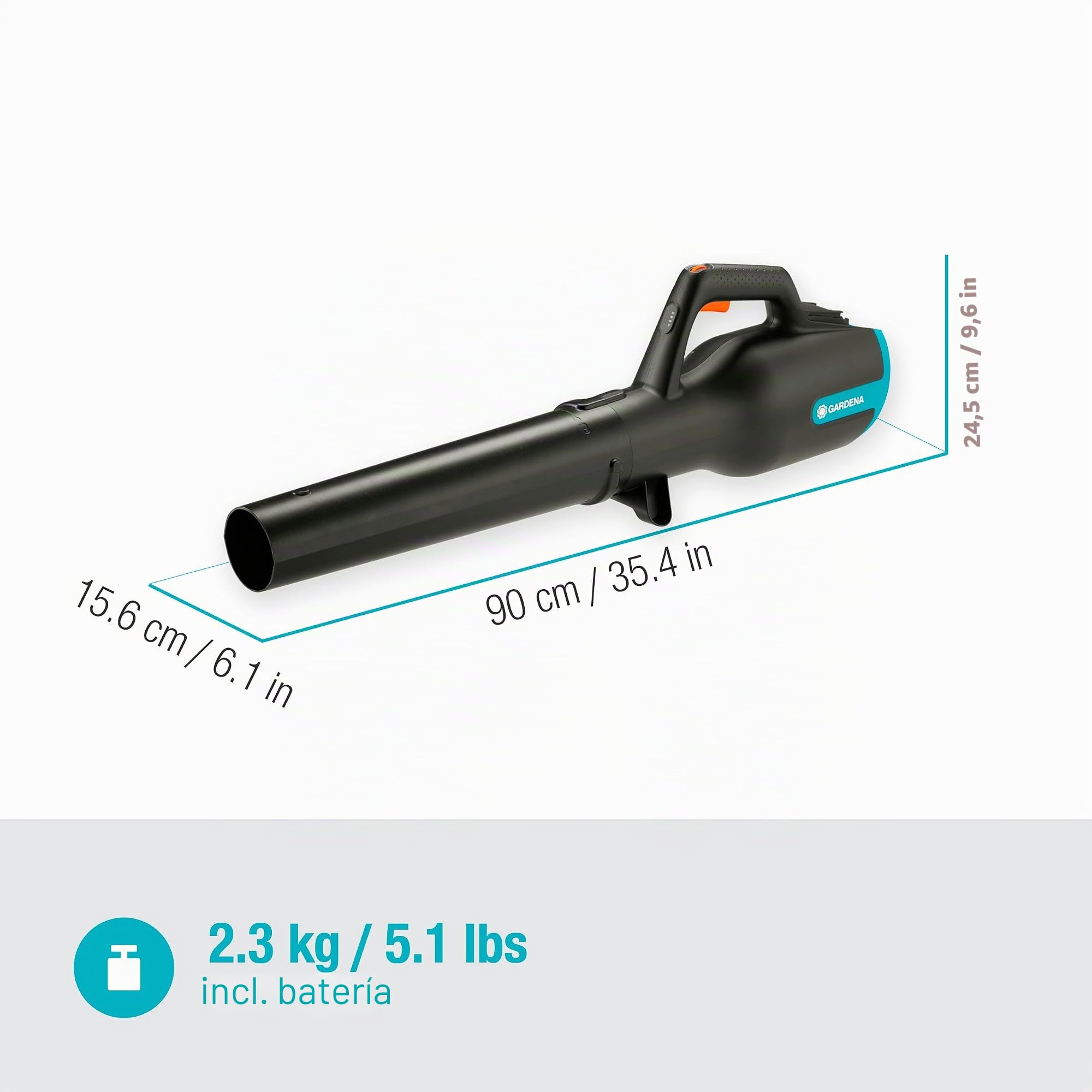 Gardena Soplador de batería PowerJet 18V P4A Set listo para usar: Eliminación de hojas, Velocidad ajustable, Alto volumen de aire, Ligero, Sin cable (14890-20)