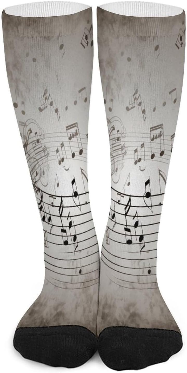 Music Note Wall Compression Sock Circulation Support Socks Lightweight Knee High Tube Sock Over-The-Calf Sock for Adult