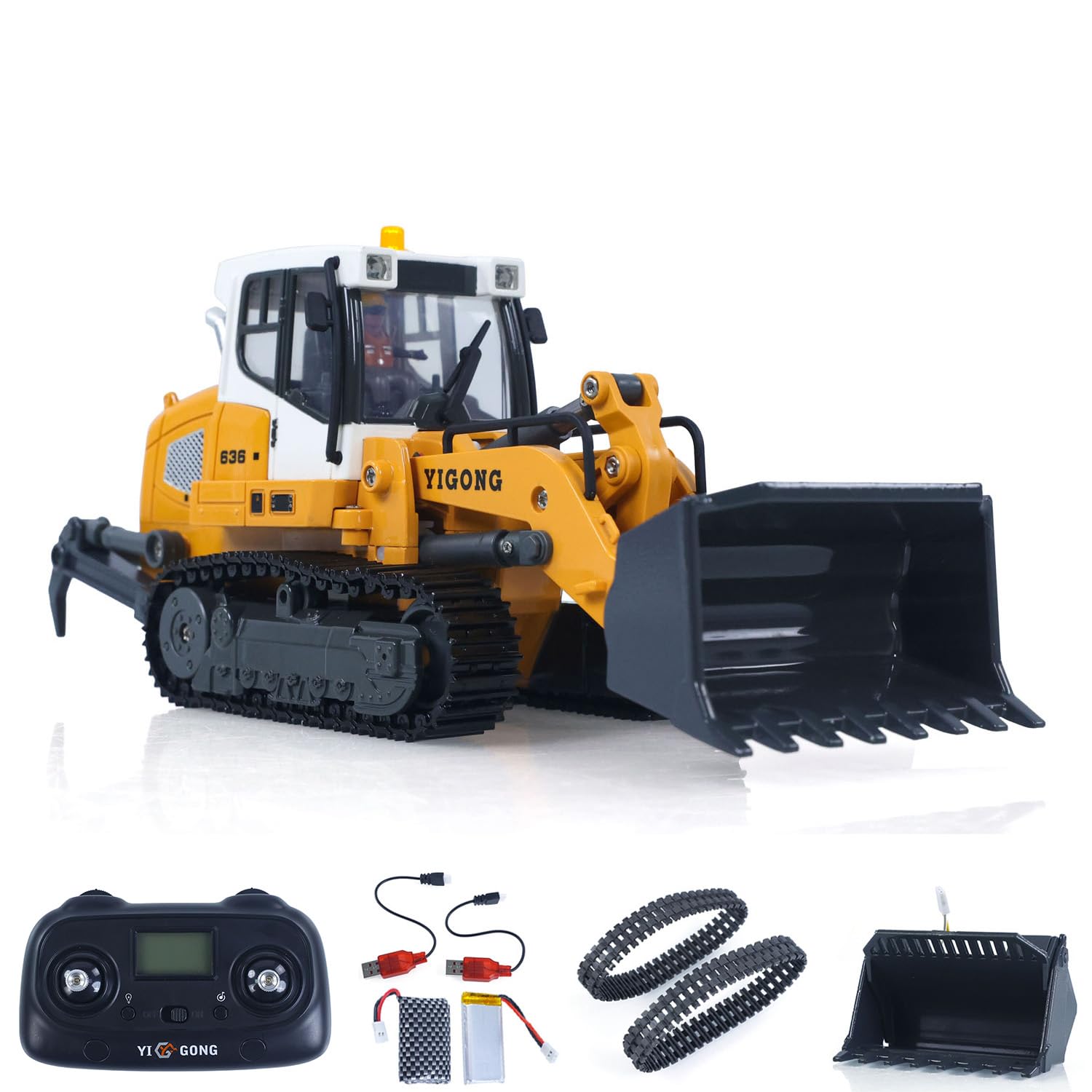 TOUCAN RC HOBBY 1/50 RC Tracked Loader Electric Lifting Radio Control Model Vehicle Metal Openable Bucket Tracks Ripper Soil Loosening Hook for Ages 14+