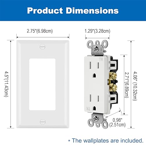 Miniatura 7 de BESTTEN - Toma de corriente decorativa de 15 amperios, resistente a manipulaciones, uso residencial y comercial, placa de pared incluida,