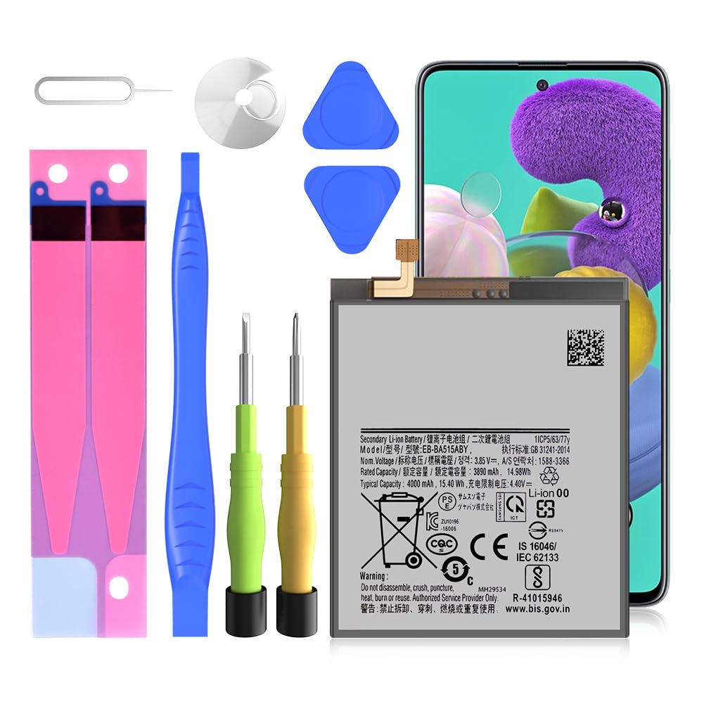 Bateria do Samsung Galaxy A51, EB-BA515ABY wewnętrzna bateria zamienna o dużej pojemności do Samsung Galaxy A51 SM-A515F SM-A515F/DS, z zestawem narzędzi naprawczych