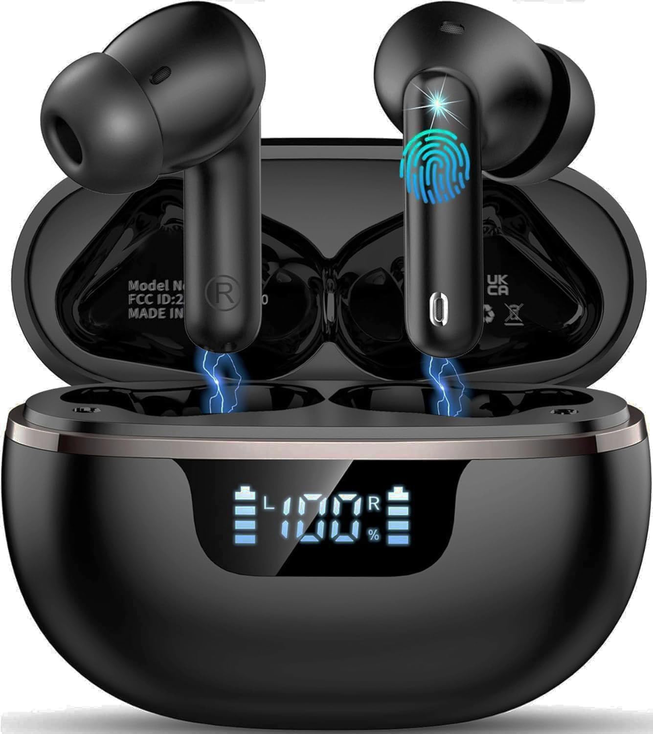 2026 Auriculares Inalambricos Bluetooth, 45 Horas Cascos Inalambricos Bluetooth 5.4 HiFi Estéreo, Auriculares inalámbricos con ENC Cancelacion Ruido, Pantalla LED/IP7 Impermeable/Carga Rápida Tipo-C