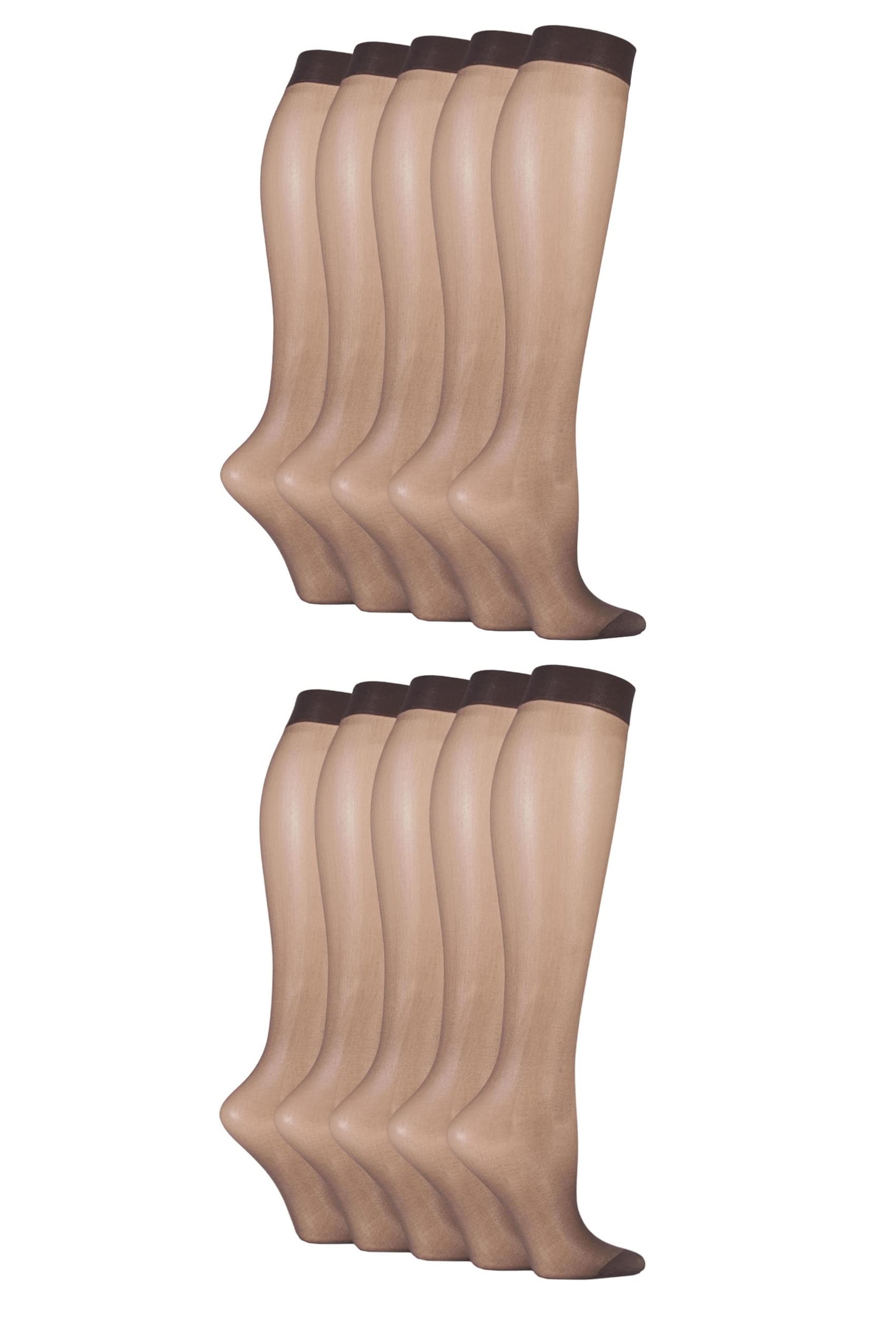 SockShop Womens Knee Highs Nylon Stockings Pop Socks Hosiery 15 Denier in Various Shades One Size Pack of 10 Knee - Nearly Black 4-8