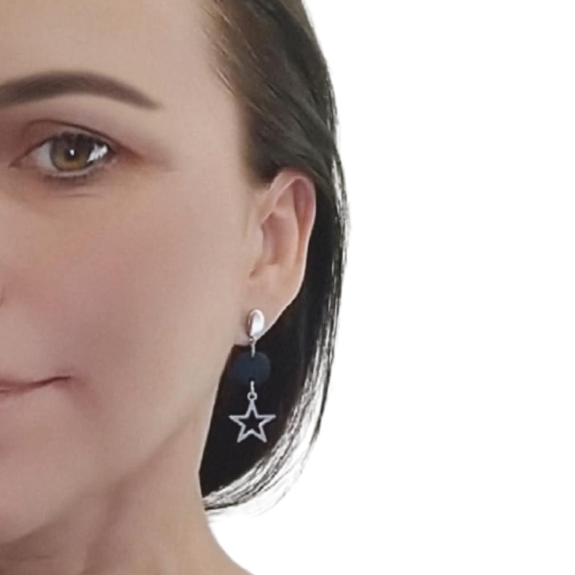 Pendientes estrella y Collar Estrella, Conjunto Estrella de collar y pendientes para mujer de acero inoxidable en color plata, Regalo original para Mujer