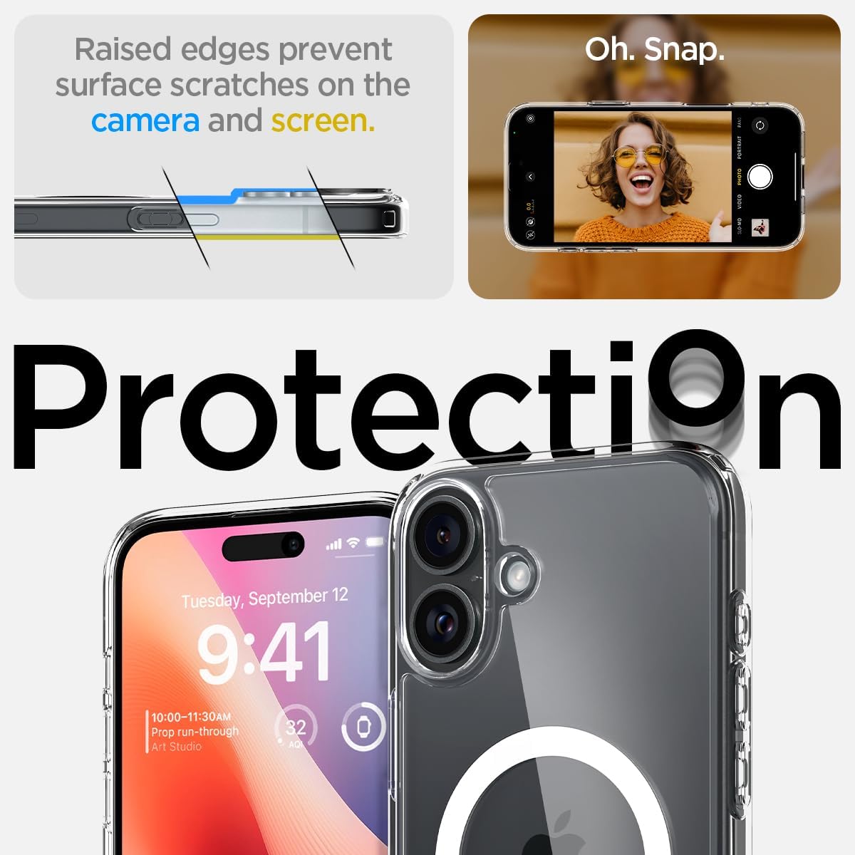 Spigen Ultra Hybrid MagFit Designed for iPhone 16 Case and Lite Fit Pro Designed for Apple Watch Series 11/10 42mm