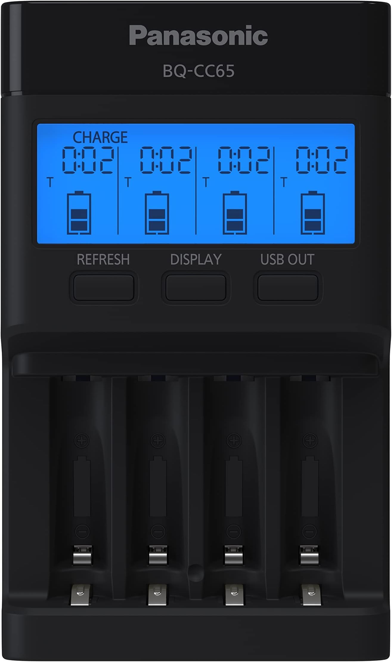 Panasonic BQ-CC65AKBBA Super Advanced eneloop pro and eneloop 4-Position Quick Charger with LCD Indicator Panel and USB Charging Port,Black,(Pack of 12)