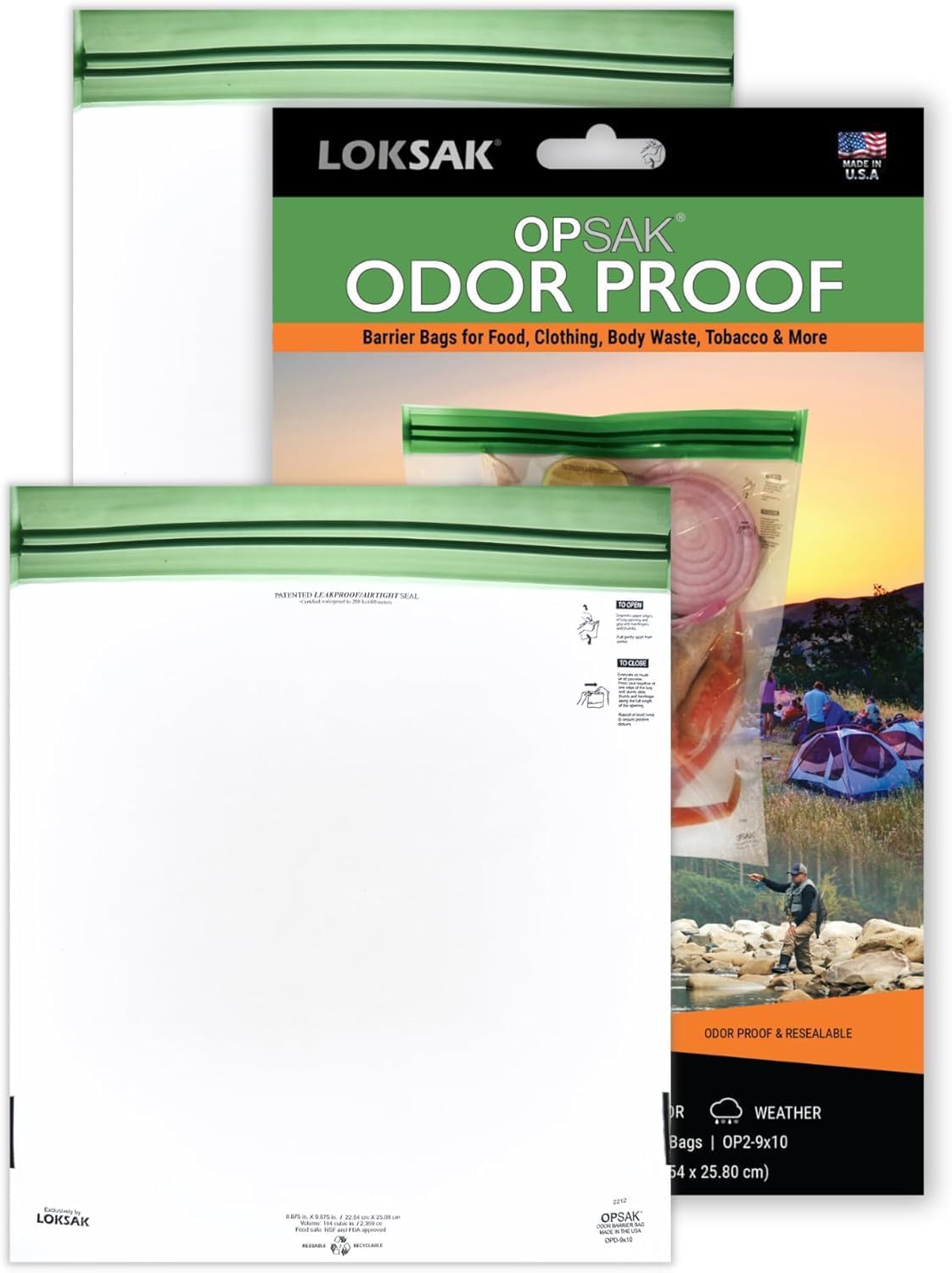 LOKSAK OPSAK Odorproof Bags for Hiking & Storage | 2-Pack, 9×10″