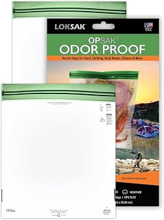 LOKSAK OPSAK Odorproof Waterproof Dry Bags 2-Pack (9x10 Inch) - Smell Proof Resealable Bags for Camping, Hiking, Bear Proof Food Storage