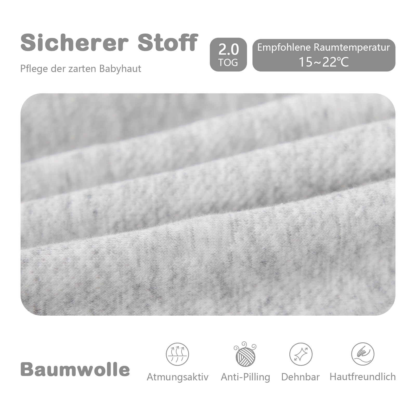 Baby Schläfsack Langarm mit Füßen 2.0Tog, Baumwolle Junge Mädchen Unisex ganzjahres Schlafanzug, Blauer Welpe,70/Baby Höhe 75-85cm