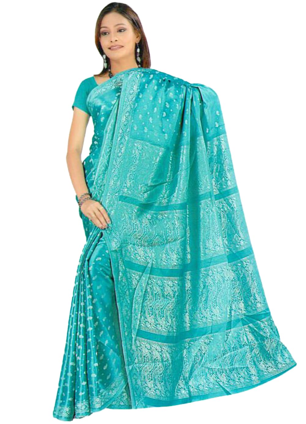Indischer Bollywood Fashion Sari Stoff Damenkostüm Kleid Türkis CA128